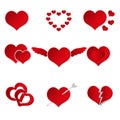 Set of red paper style valentine hearth love symbols eps10 Royalty Free Stock Photo