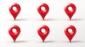 Set of Red Pin Point Icons for Map Location Markers on a Simple White Background, Useful for Navigation and Digital Royalty Free Stock Photo