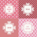 Set of red, pink romantic seamless pattern with