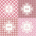 Set of red, pink romantic seamless pattern with