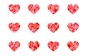 Set of red polygonal hearts, romantic decoration for Valentine`s Day. Symbols of love, relationships and romance for the on