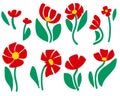 set of red poppy flowers. Vector illustration Royalty Free Stock Photo