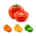 Set of Red Prange Yellow Green Cut Whole Tomatoes Royalty Free Stock Photo