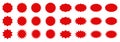 Set of red price sticker, sunburst badges icon. Stars shape with different number of rays. Red starburst speech bubble set, labels
