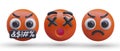 Set of red rage emoticons. Angry 3D vector faces. Obscene language, deadly furious, irritation