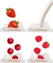 Set with red raspberry, strawberry and cherry Royalty Free Stock Photo