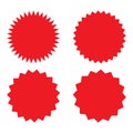 Set of red retro blank starburst, sunburst badges. Vector illustration.