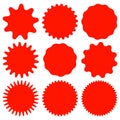 Set of red retro blank starburst, sunburst badges. Vector illustration. Royalty Free Stock Photo