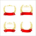 Set of red ribbon and gold wreaths, blank award template isolate