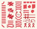 Set of red Ribbons, bows, banners, flags. Vector.