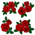 Set Red Rose sketch isolated on white background. Royalty Free Stock Photo