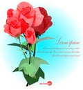 Set of red roses with leaf and stems Vector illustration for card, banners, posters.