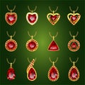 Set of red rubies pendants