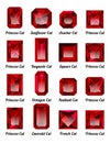 Set of red rubies with rectangle cuts Royalty Free Stock Photo