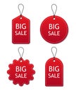 Set of red sale tags and labels isolated on white background. Banner of discount or price tags is marketing. Shopping coupon,