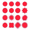 Set of red sales stickers. Starburst seals. Red sparkles