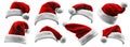 Set of Red Santa Claus Hats Isolated Royalty Free Stock Photo