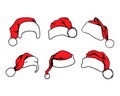 Set of red Santa Claus hats isolated on white background - Vector Royalty Free Stock Photo