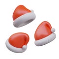 Set of red Santa Claus hats. Vector realistic object in different positions Royalty Free Stock Photo