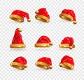 Set. Red Santa Claus Hats. Vector render 3d realistic illustration Royalty Free Stock Photo