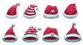 Set red santa hat isolated on white Royalty Free Stock Photo