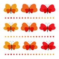 Set of red silhouettes of butterflies, vector moth seamless pattern