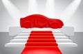 Set of red silk car cloth covered or realistic red silk draped on podium or realistic car reveal curtain concept. eps 10 vector