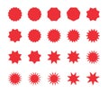 Set of red starburst badges. Blank discount offer price stickers, offer sale tag.