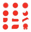 Set of red starburst. Red blank promo stickers. Sunburst badges, labels, sale tags. Design elements. Vector Royalty Free Stock Photo