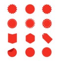 Set of red starburst. Red blank stickers. Sunburst badges, labels, sale tags. Design elements. Vector illustration Royalty Free Stock Photo