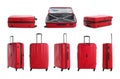 Set of red suitcases on background Royalty Free Stock Photo