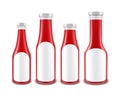 Set of Red Tomato Ketchup Bottles with labels Royalty Free Stock Photo