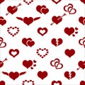 Set of red valentine hearth love symbols seamless pattern