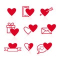 Set of red Valentines icons on white background