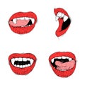 set red vampire lips collection sketch vector illustration line art