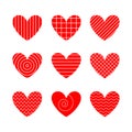 Set of red vector hearts icon, line art, and stylized design, vector illustration, love symbol, isolated on white background, Royalty Free Stock Photo