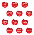 Set Red vector stickers. Discount, cash back, and off. Vector badge and logo