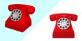 Set of red vintage phones. Telephone isolated on white background. 3d vector illustration Royalty Free Stock Photo