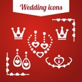 Set red wedding icons. jewelry, earrings, necklace, Royalty Free Stock Photo