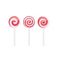 Set of red and white lollipops with spiral pattern Royalty Free Stock Photo