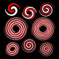 Set of red and white swirl on black background Royalty Free Stock Photo