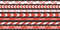 Set of red with white warning seamless stripes. Vector danger tapes. Ribbons do not cross and caution.