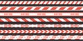 Set of red with white warning seamless stripes. Vector danger tapes. Ribbons do not cross and caution. Royalty Free Stock Photo