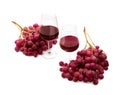 Set of Red Wine Glasses and Grapes Isolated on White Background