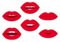 Set of red woman`s lips with emotions. Vector illustration Royalty Free Stock Photo