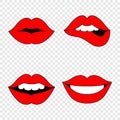 Set of red womans lips. Lips set. Lips in flat design.