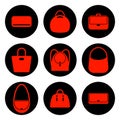 Set of red womens bags icons