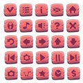 Set of red wooden square buttons Royalty Free Stock Photo