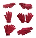 Set of red woolen gloves on white background Royalty Free Stock Photo