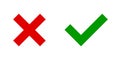 Set of red X and green check mark icons. Cross and tick symbols isolated on a white background. Royalty Free Stock Photo